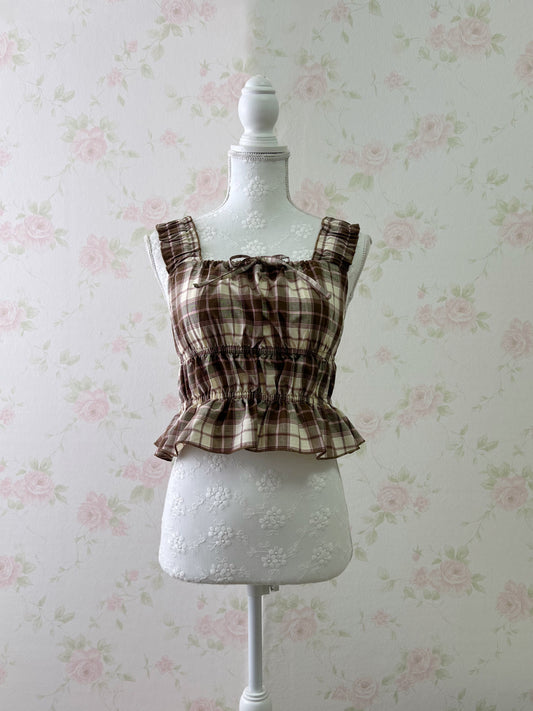 GRL Strawberry Chocolate Checked Girly Top