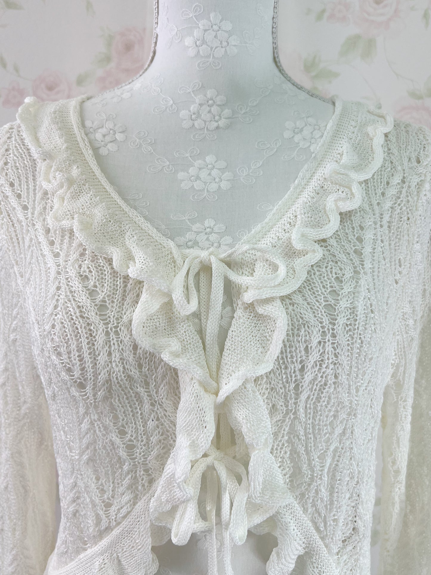 GRL Ruffled Bell Sleeve Cardigan (Ivory)