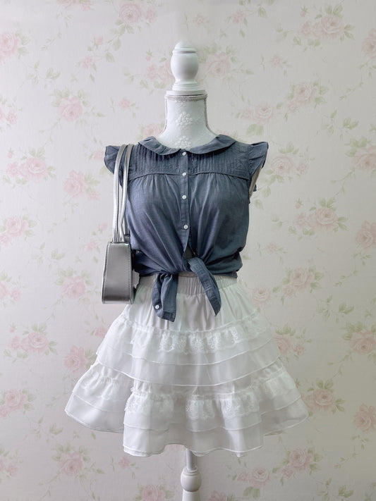 earth music&ecology French Sleeved Blouse (Blue)