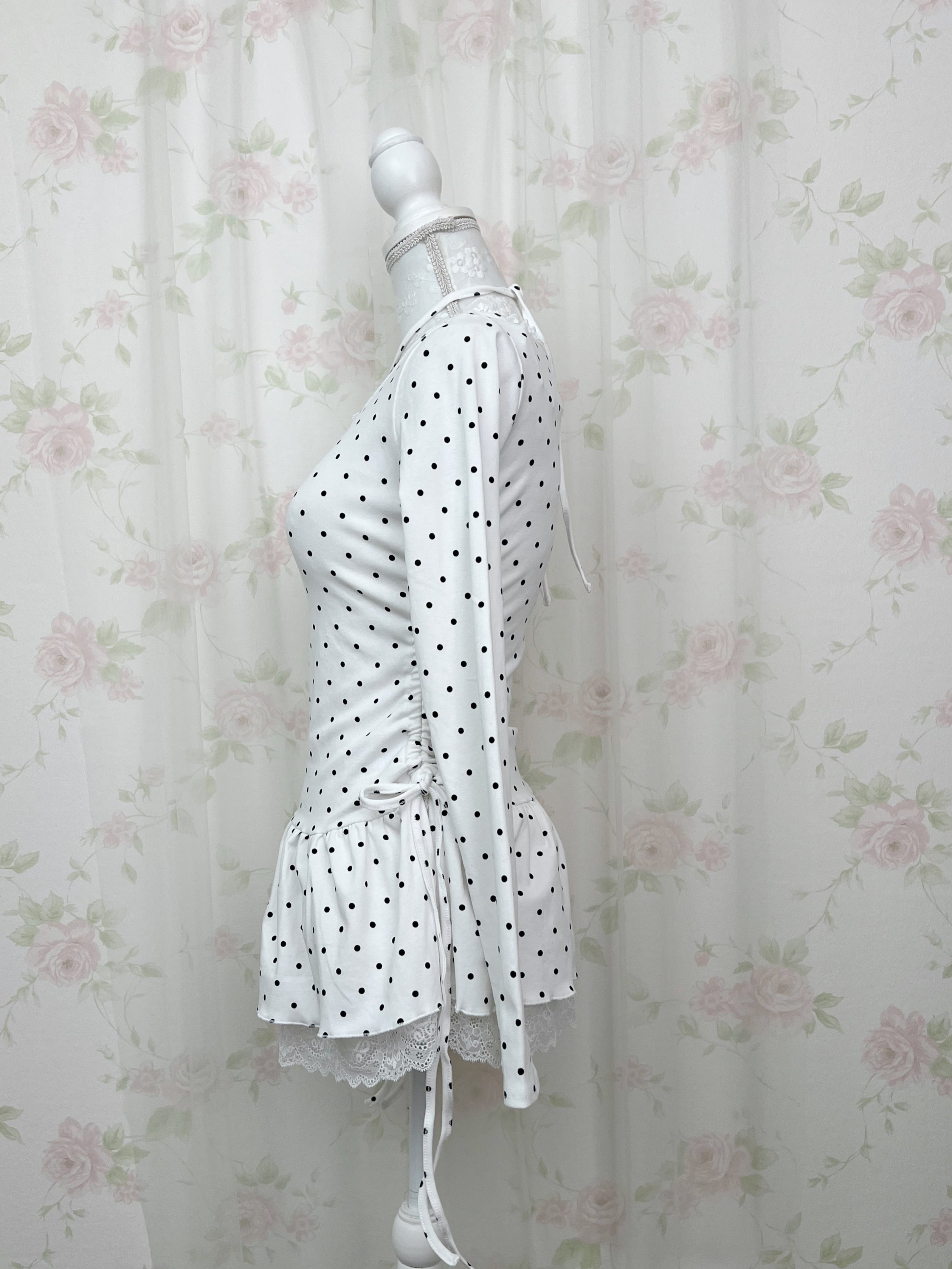 Halter Neck Polka Dot Tunic Top (White)