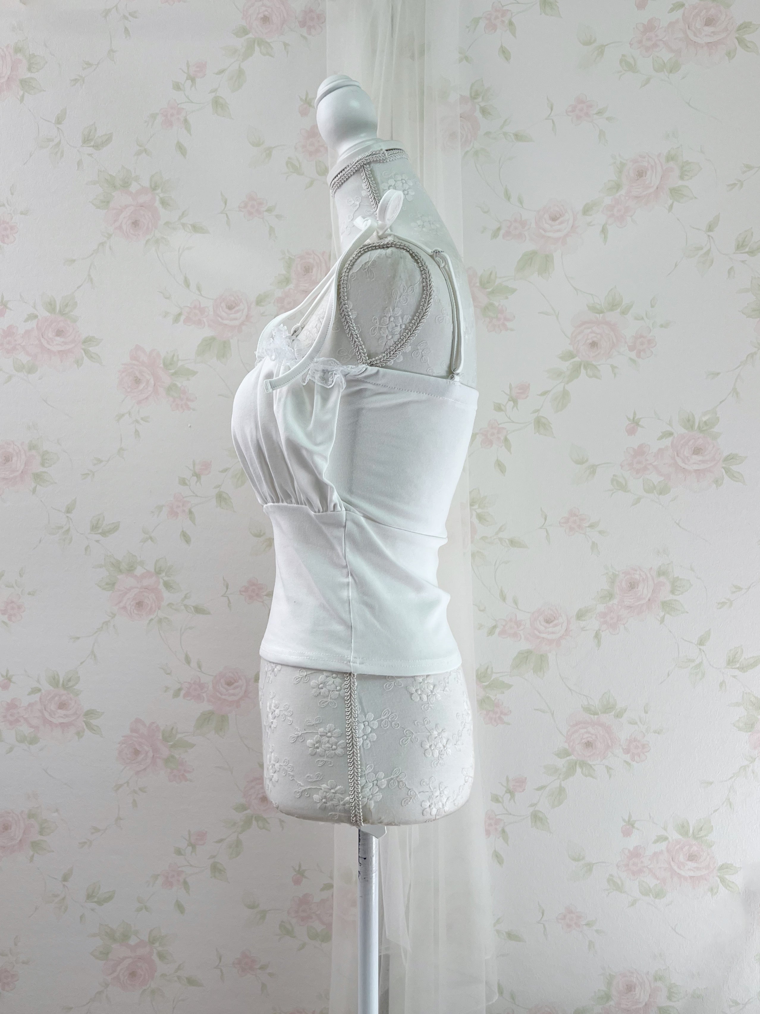 Dream Vision Gathered Petite Bow Camisole Top (White)