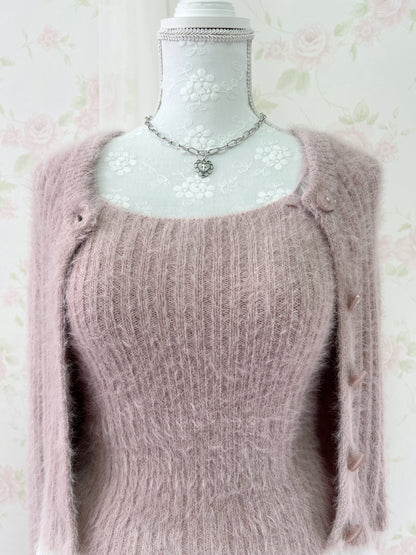 GRL Shaggy Camisole Set Cardigan (Pink)