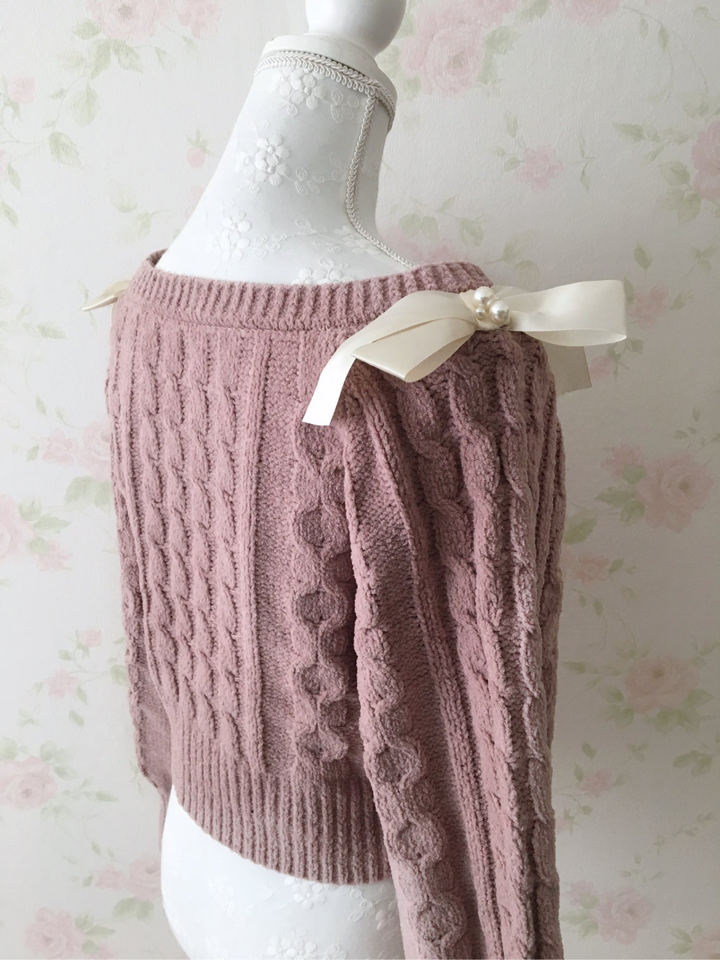 GRL Shoulder Bow Sweater (Pink)