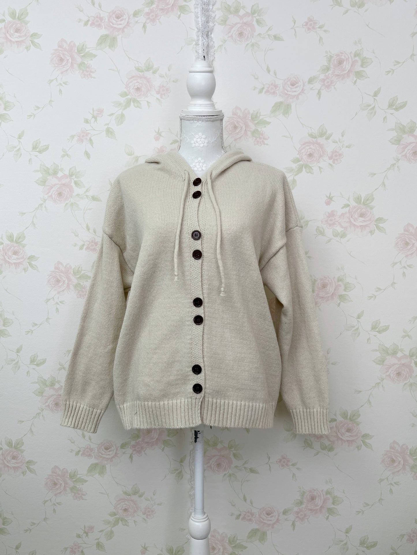 Loose Sleeve Shoujo Knit Hoodie (Oat Meal)