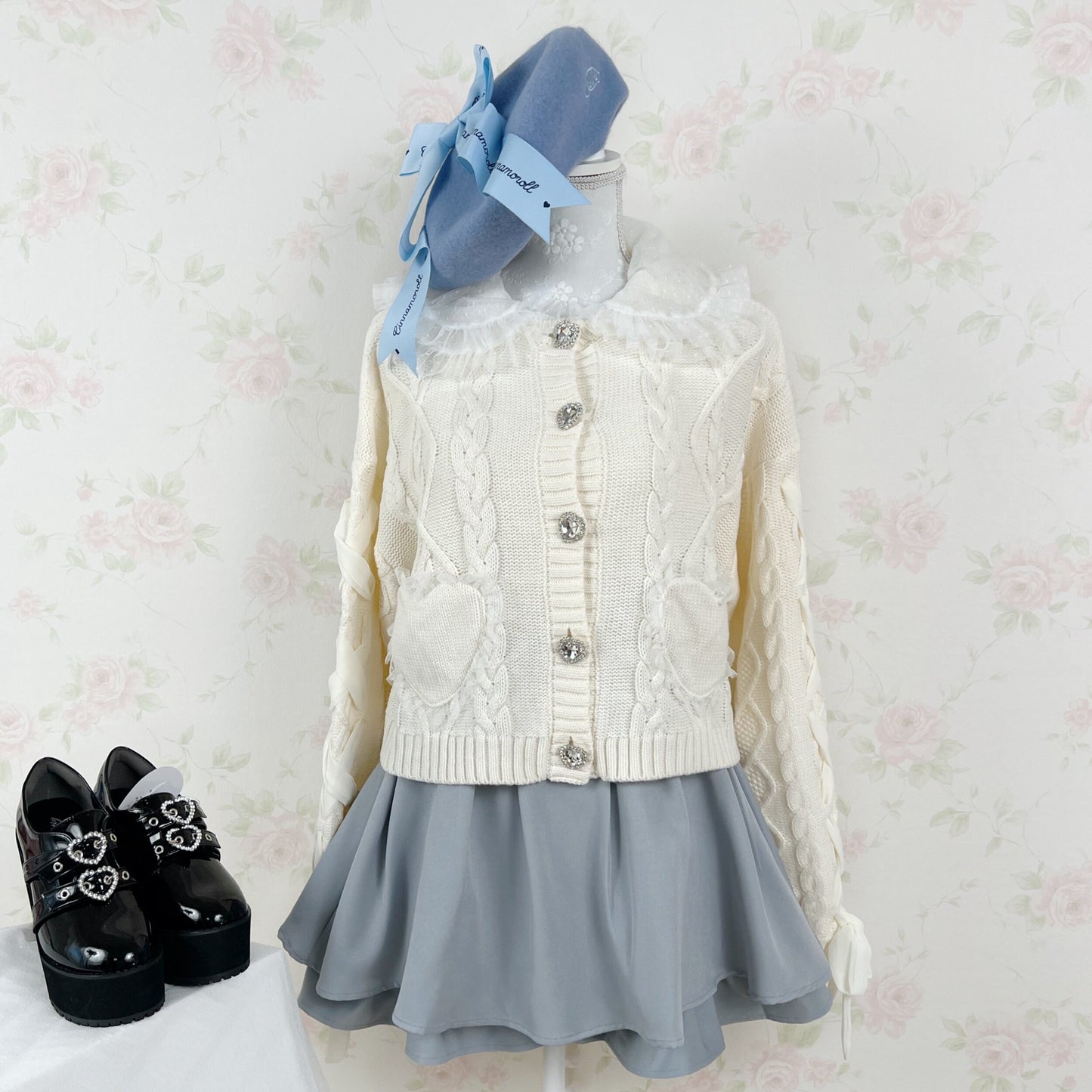 Cinnamoroll Logo Printed Bow Beret (Blue)