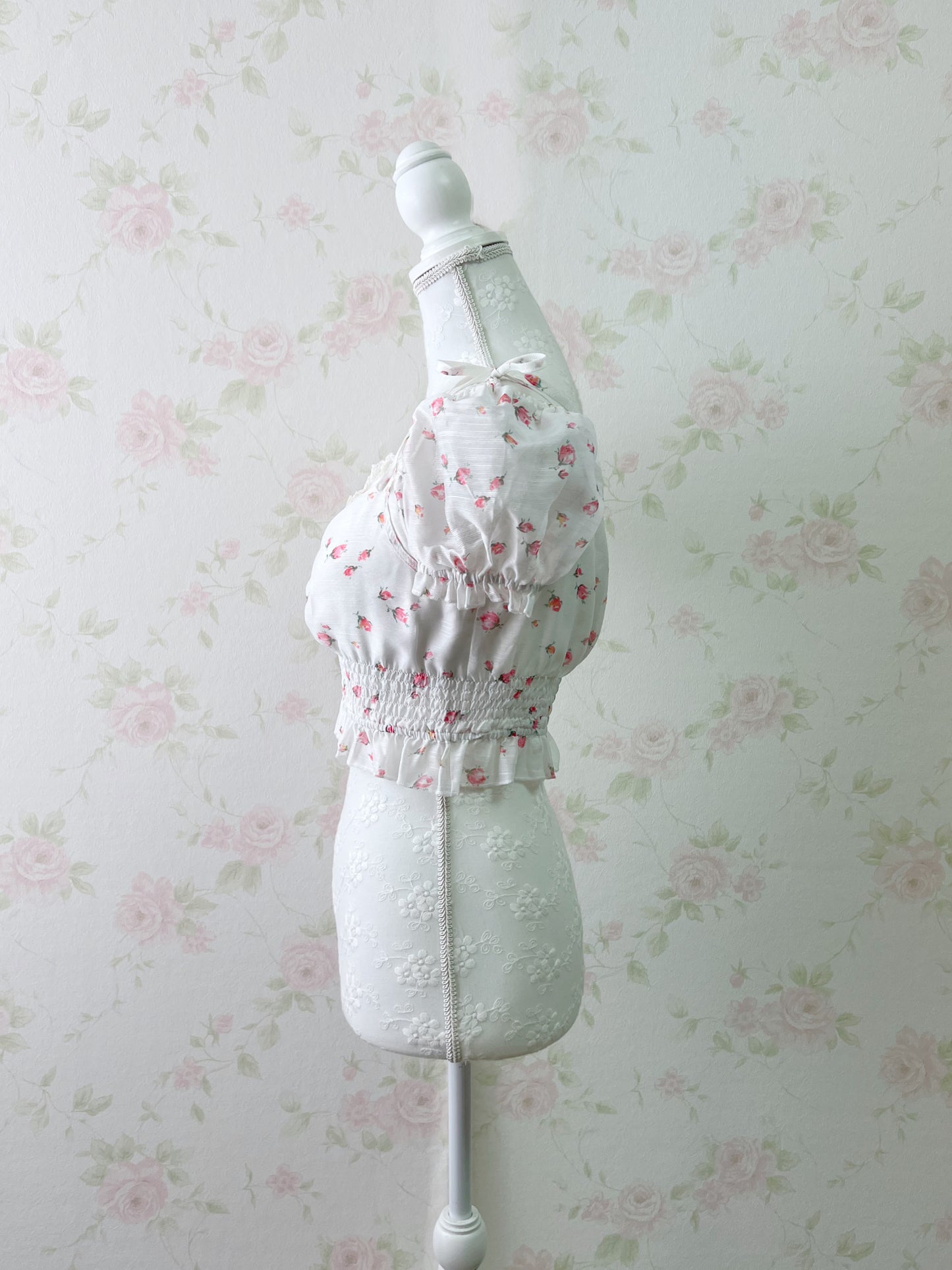 bobon21 Floral Puff Sleeve Short Blouse