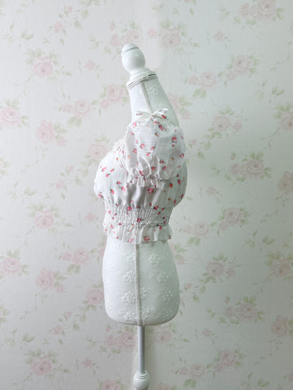 bobon21 Floral Puff Sleeve Short Blouse