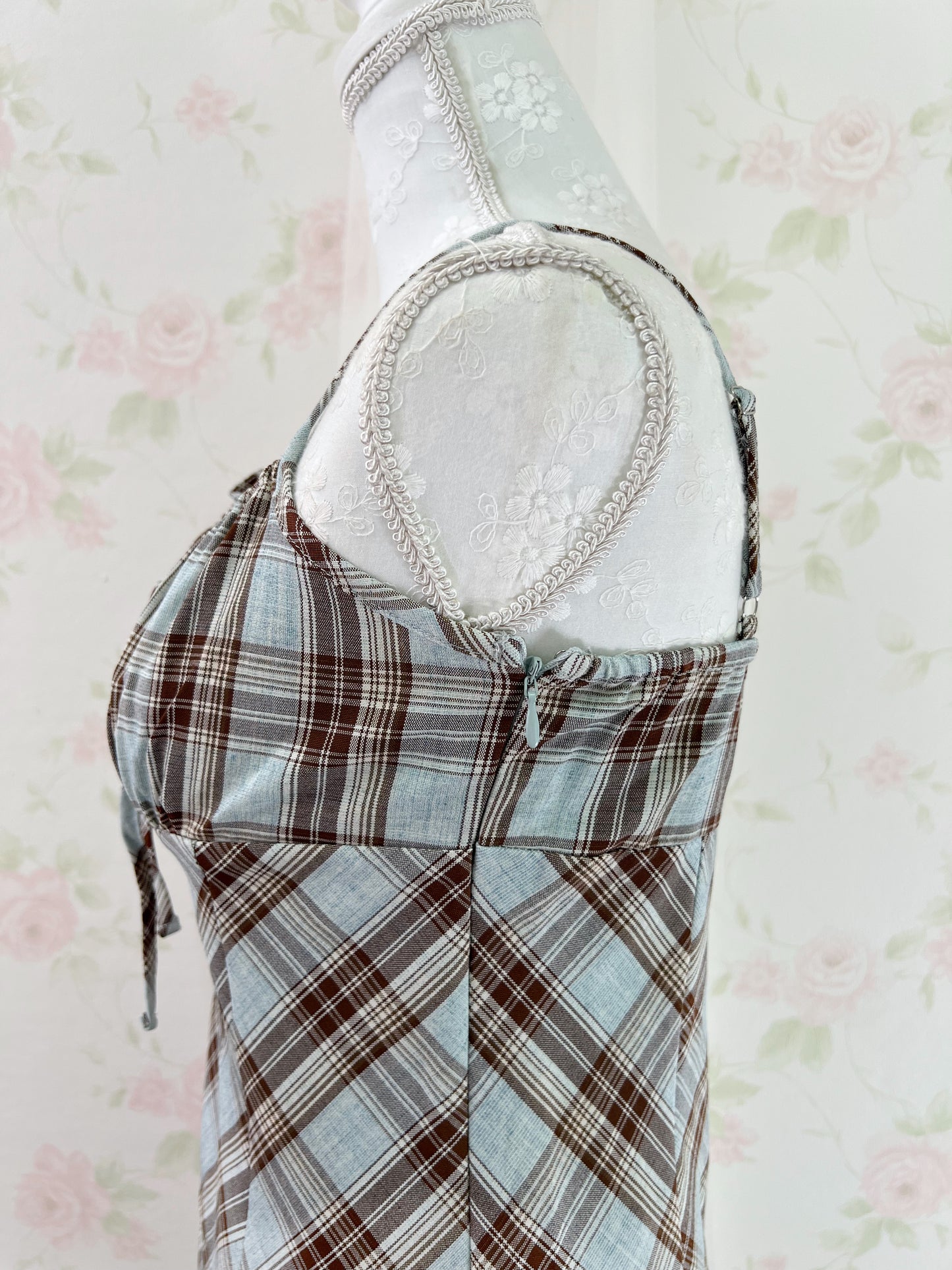 GRL Camisole Gathering Checked Dress (Mint Green)