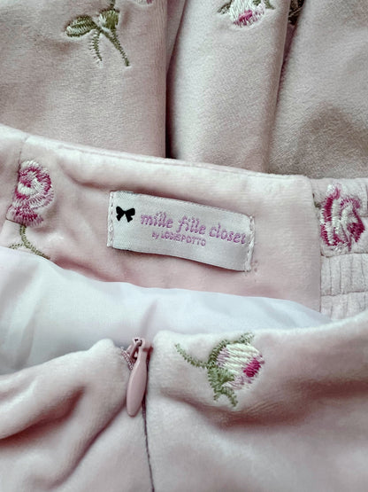 mille fille closet by LODISPOTTO Velvet Petite Rose Embroidery Skirt