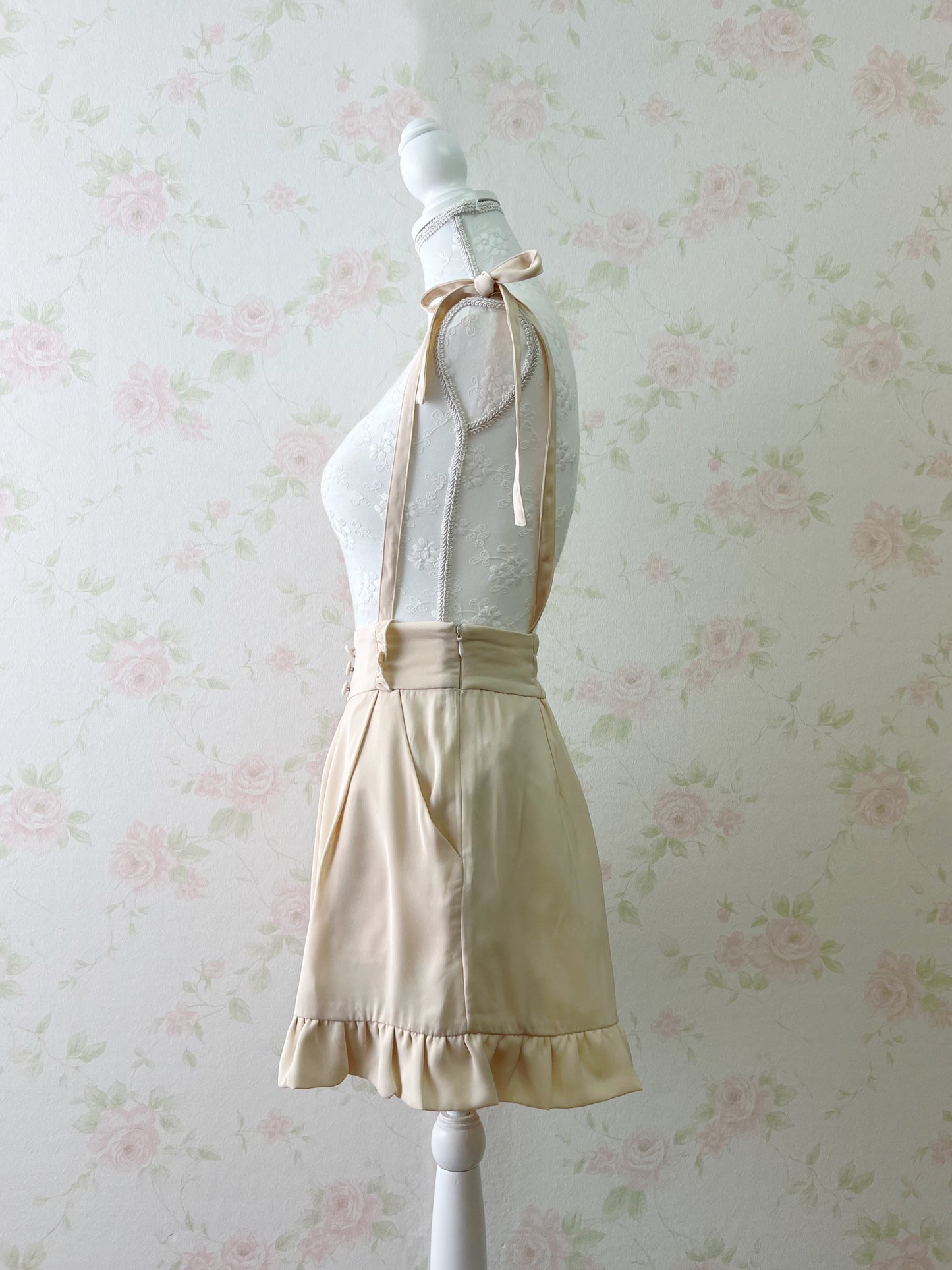 Honey Cinnamon Suspender Ruffled Hem Shorts
