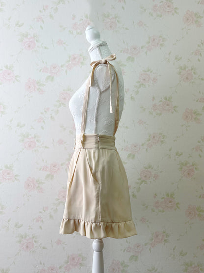 Honey Cinnamon Suspender Ruffled Hem Shorts