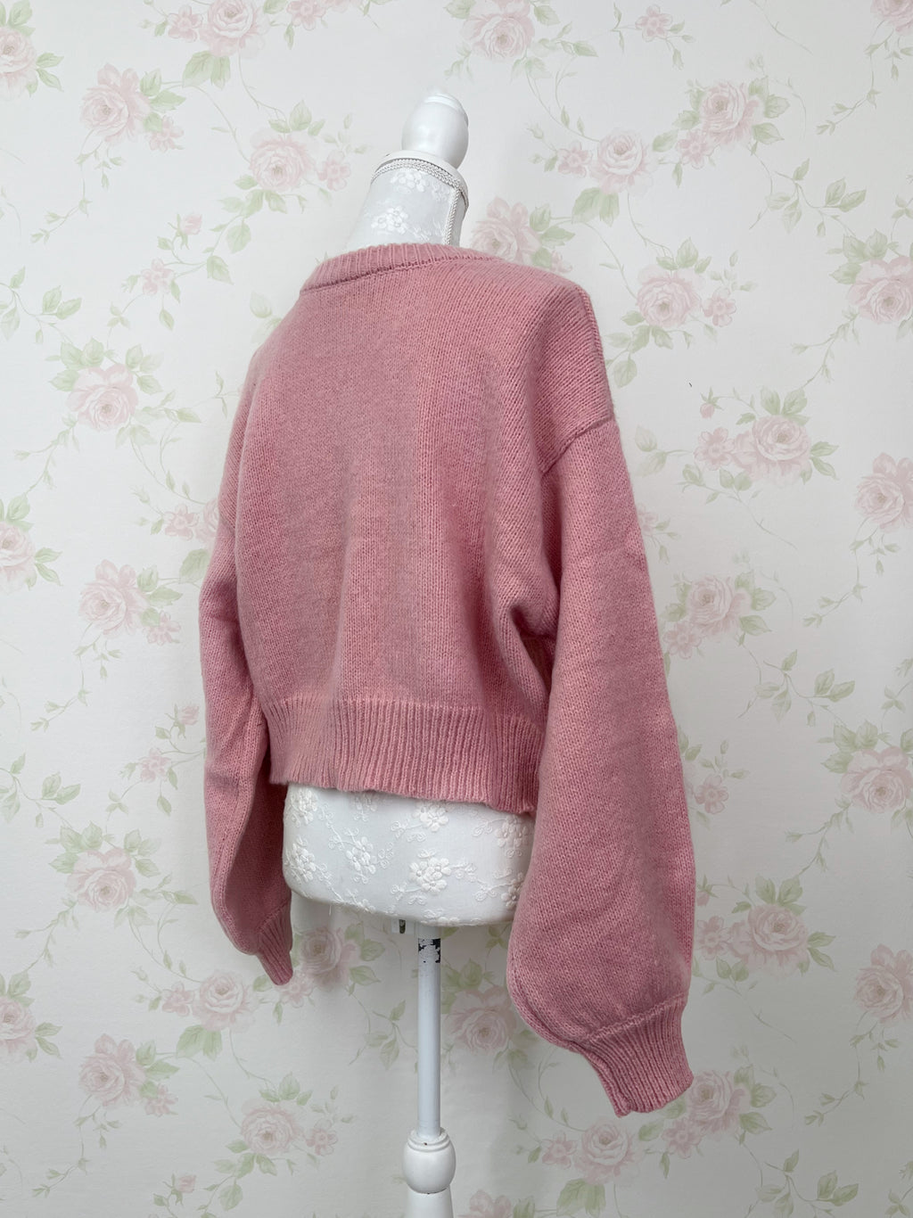 Pearl Button Round Collar Cardigan (Pink)