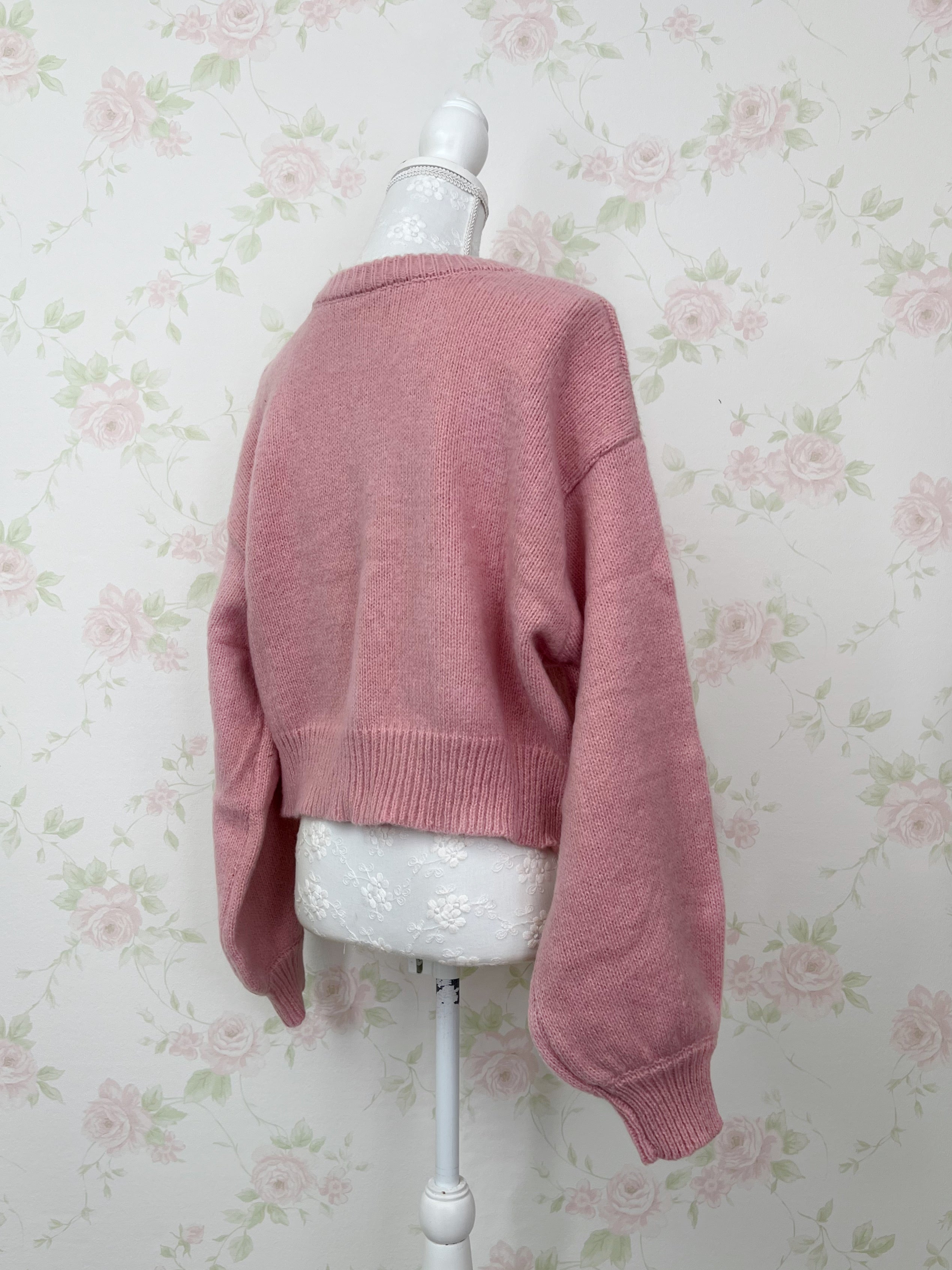 Pearl Button Round Collar Cardigan (Pink)