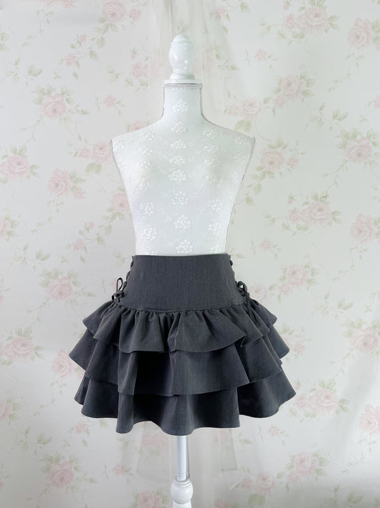 GRL High Waist Tiered  Side Bow Skirt (Gray)