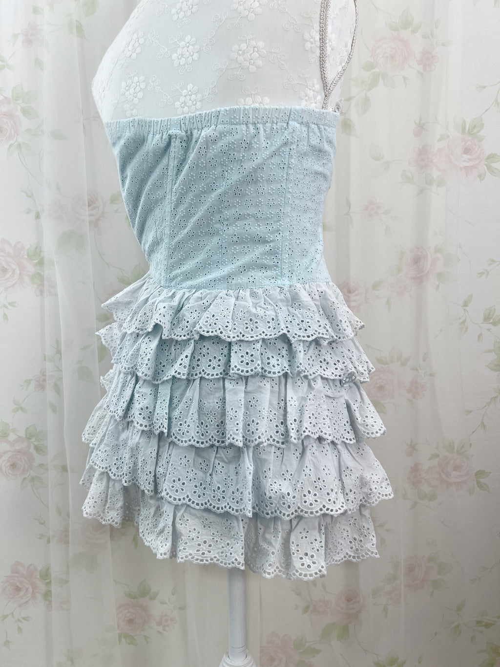 MERCURYDUO Gradation Lace Cotton Tiered Dress (Blue)