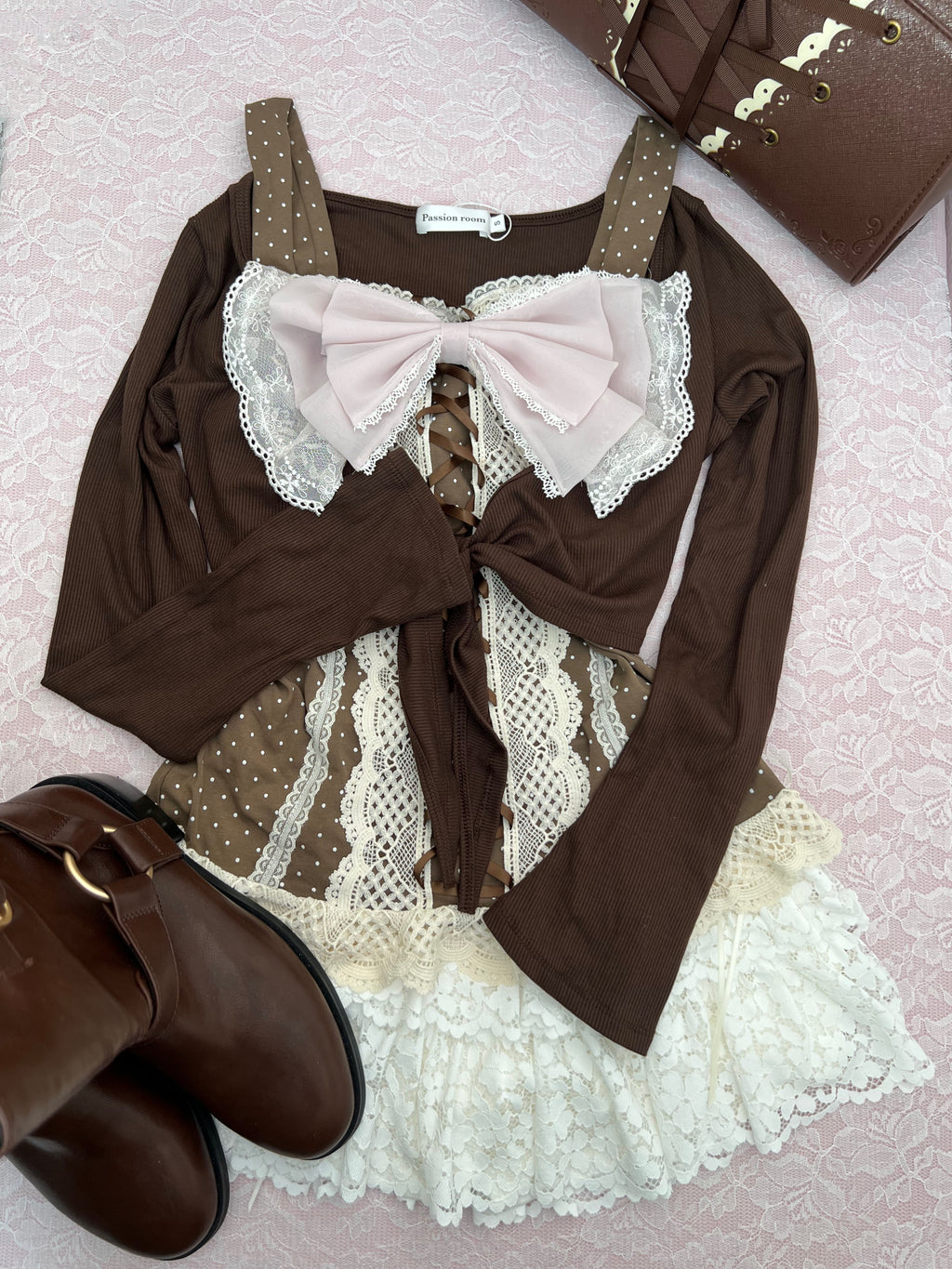 Passion room front tie cardigan (Chocolate)
