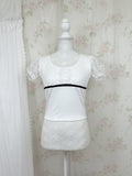 Lacy Sleeve Bow Top (White)