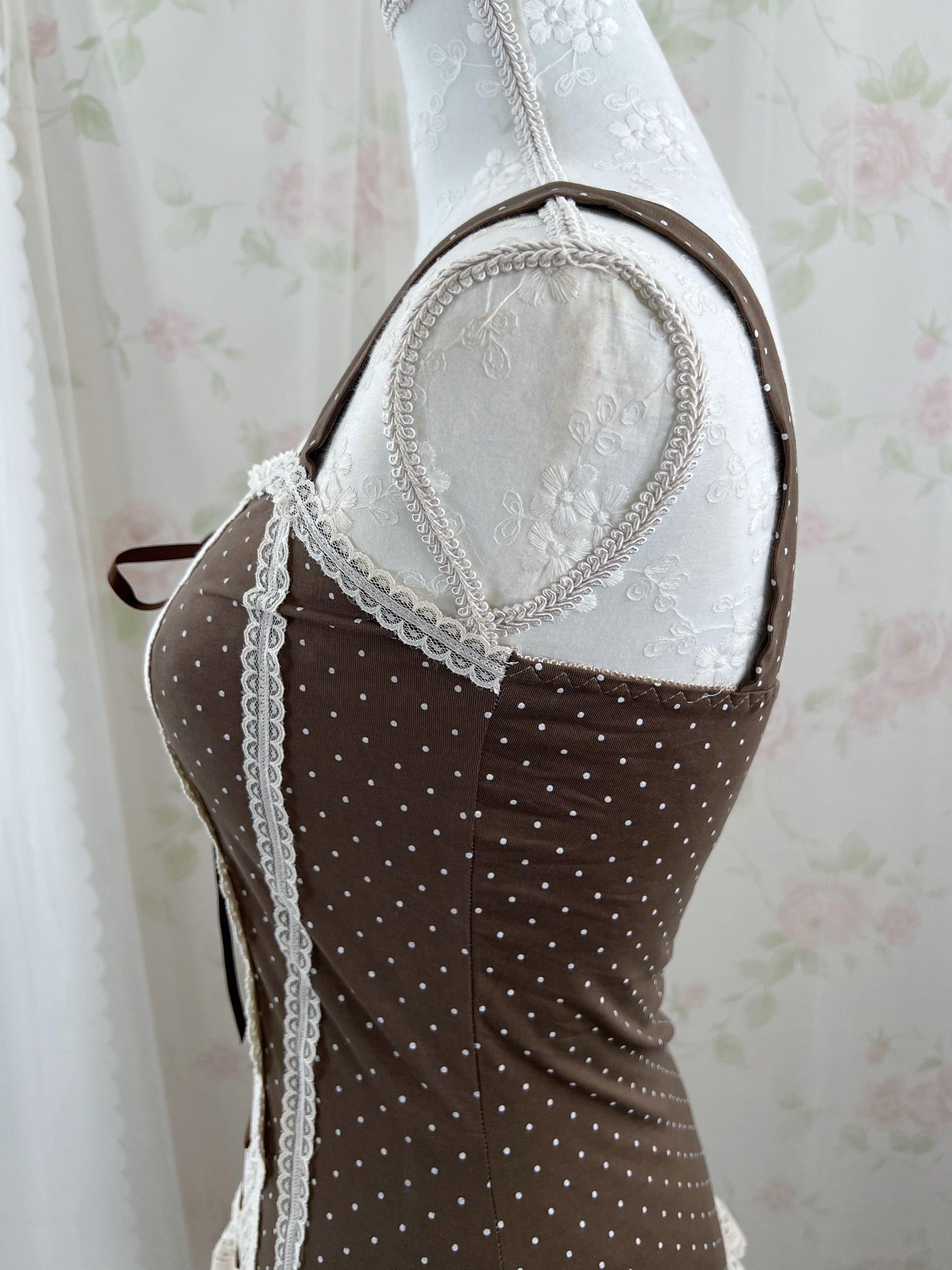 (Pre-order) passion room Laced Up Polka Dot Camisole