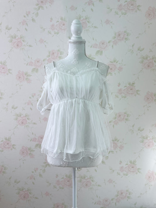 Ank Rouge Crystal Strap Chiffon Top (White)