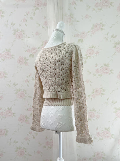 GRL Ruffled Hem Knitted Camisole Cardigan Set (Beige)