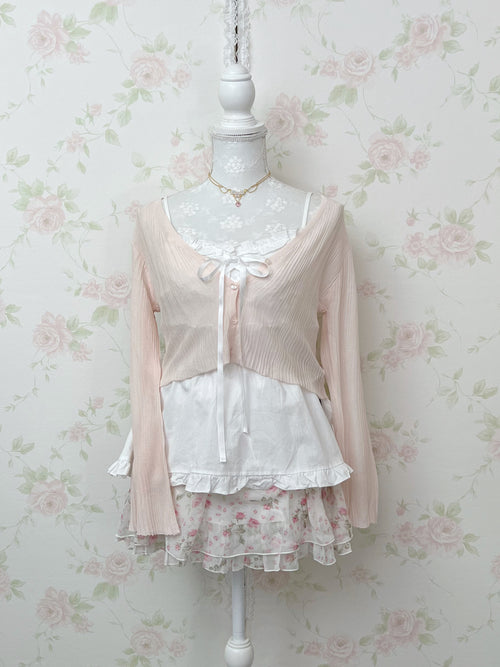 (12%OFF) Heart Button Wide Sleeve Cardigan (Powder Pink)