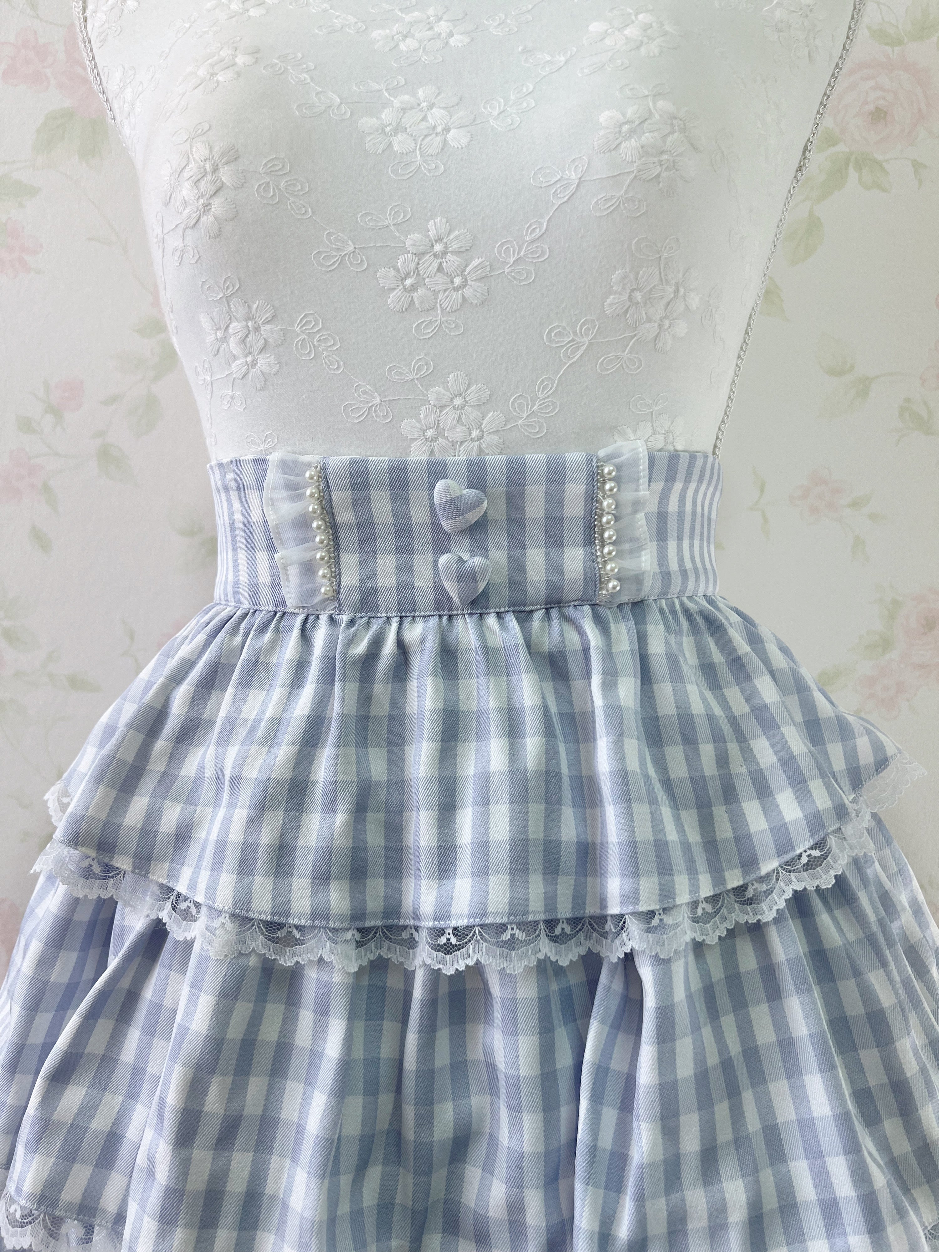 Ank Rouge tiered checked Skirt (Blue)
