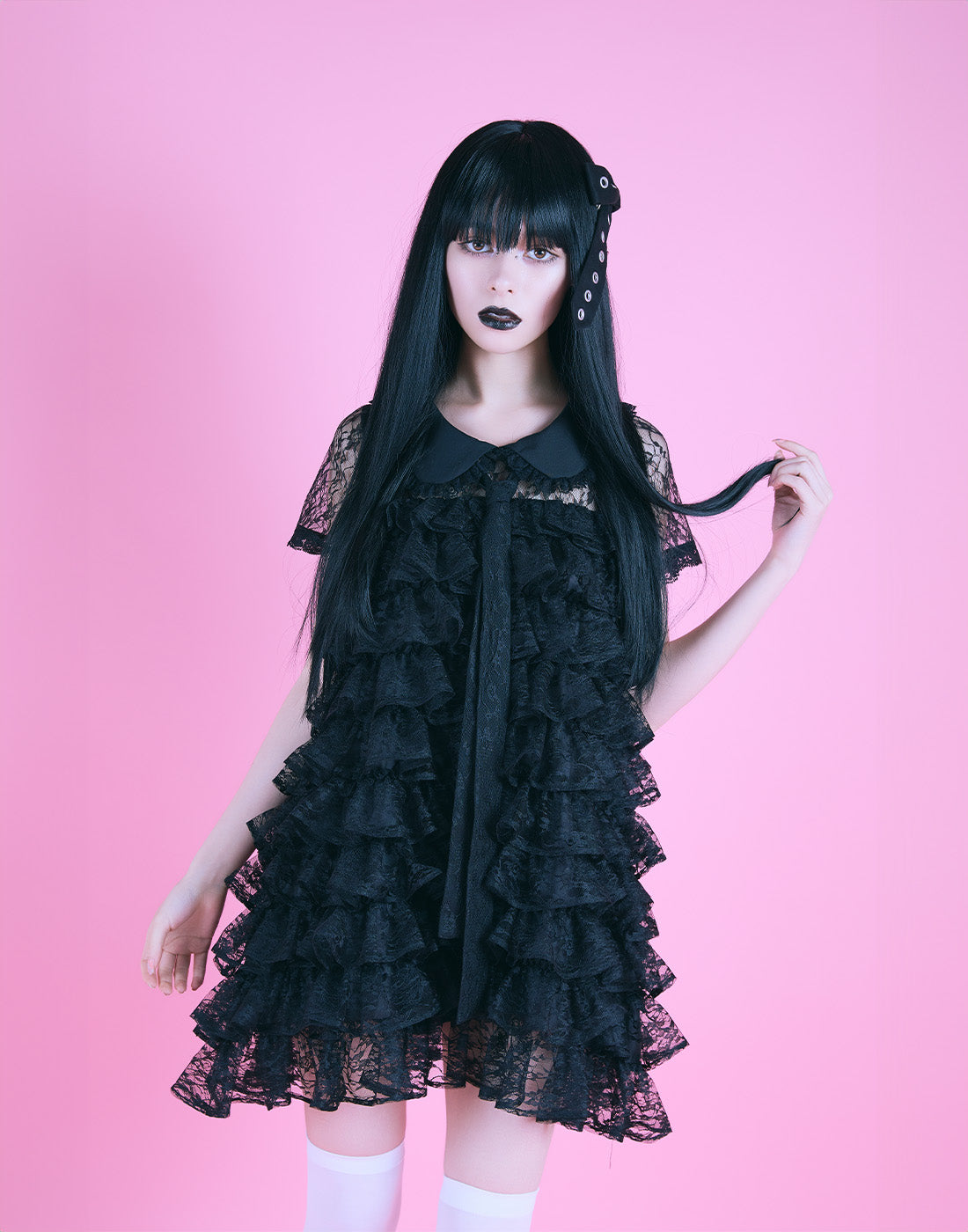 AVENCHUMU Full of frills lace tiered dress