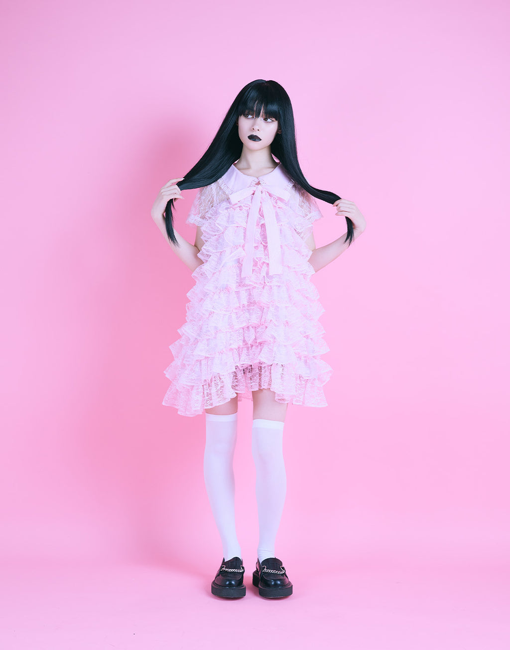 AVENCHUMU Full of frills lace tiered dress