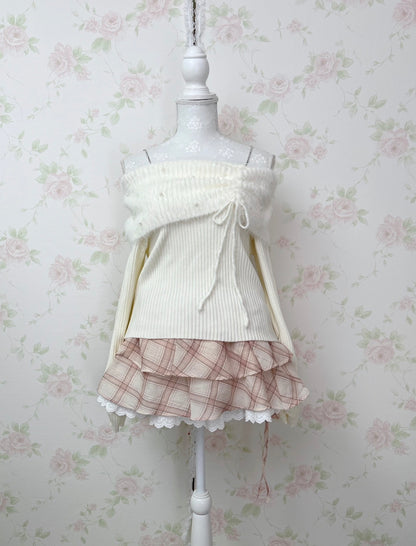 one after another NICE CLAUP Off Shoulder Pearl Sweater (Ivory)