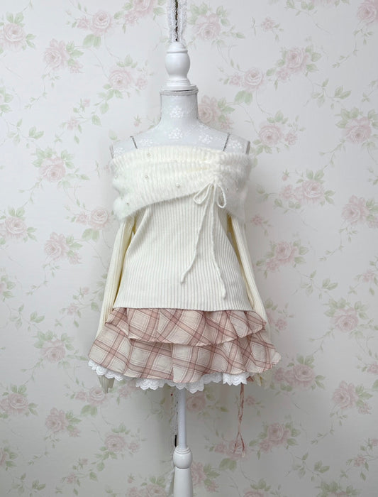 one after another NICE CLAUP Off Shoulder Pearl Sweater (Ivory)