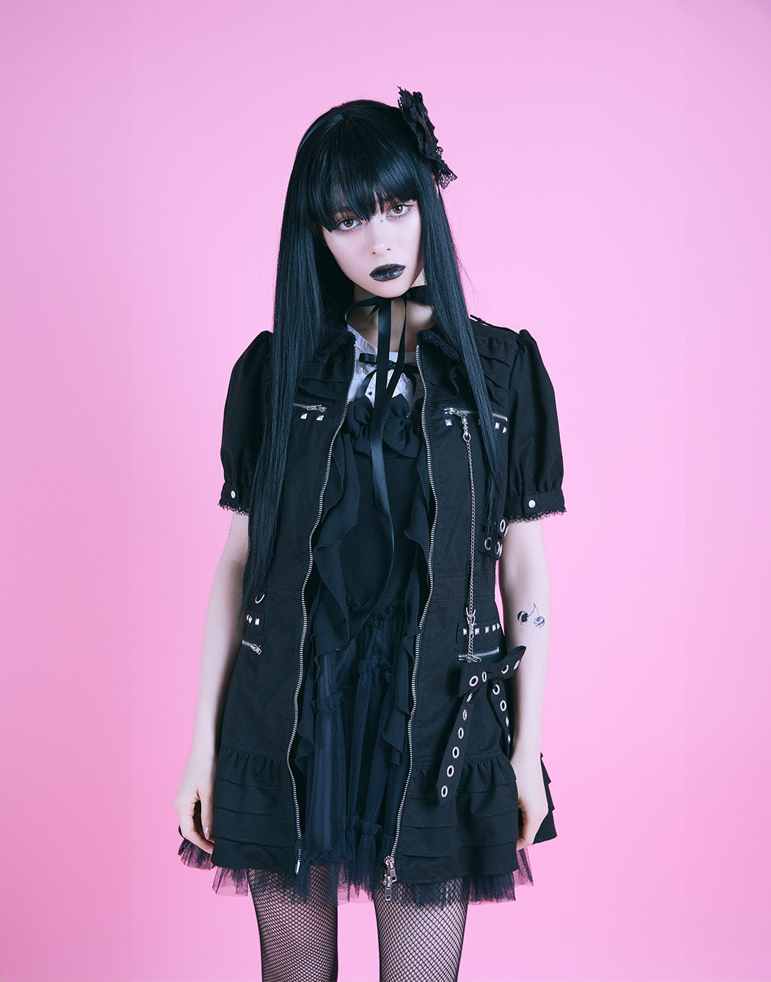 AVENCHUMU Front zip studded belt mini one piece