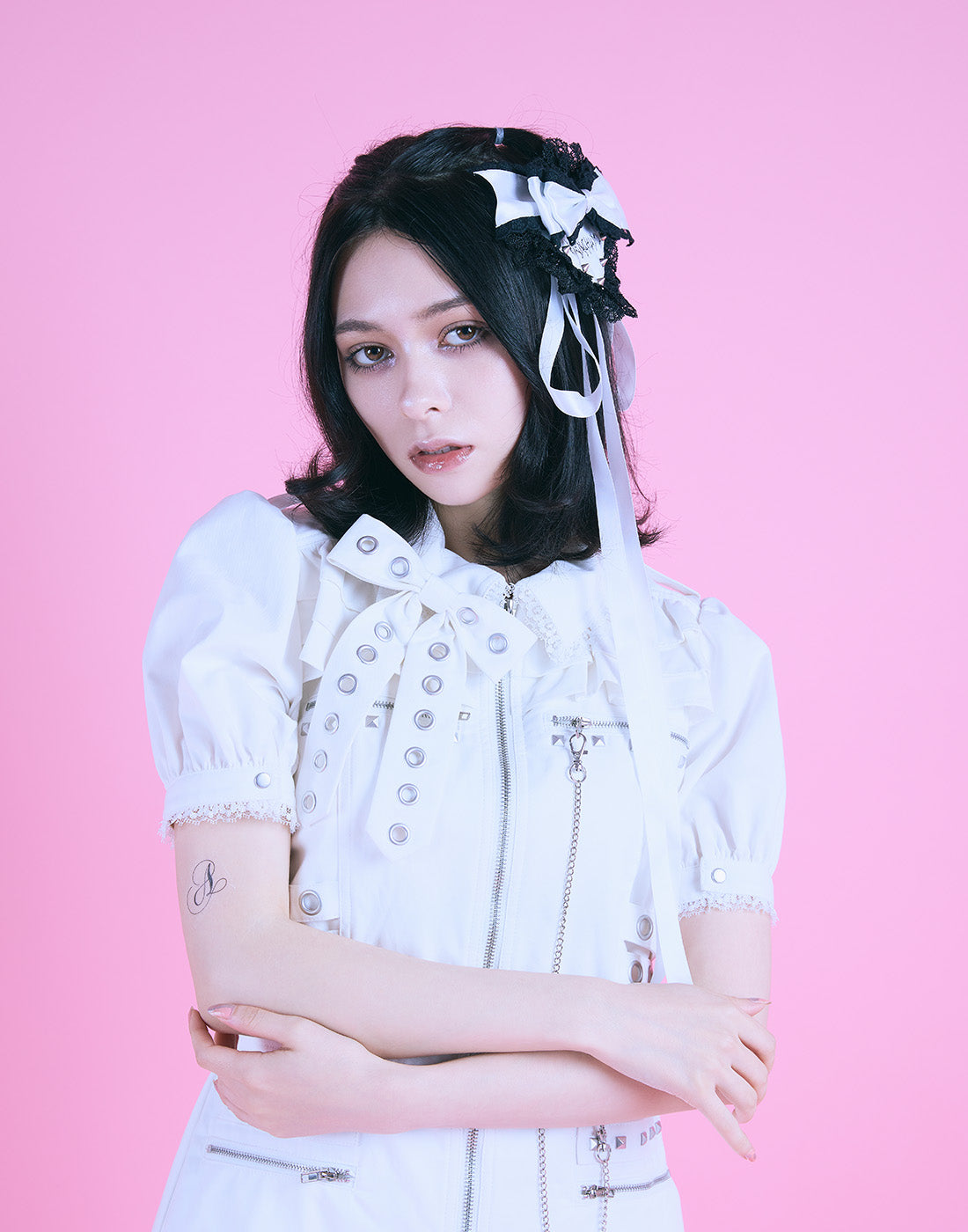 AVENCHUMU Front zip studded belt mini one piece