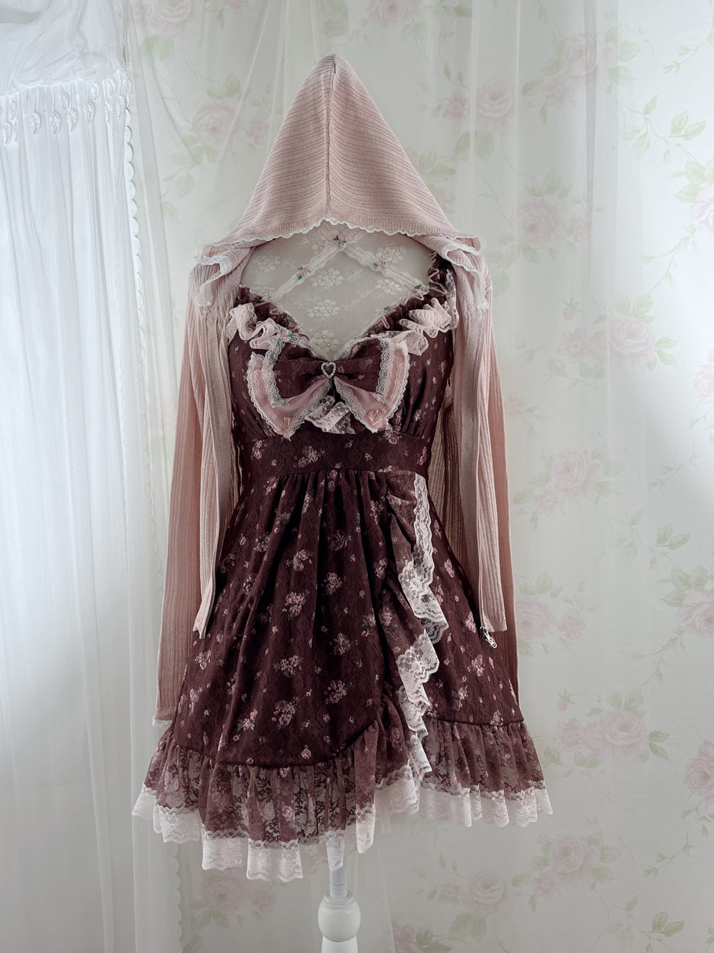 Pink Strawberry Lace Sleeve Hoodie