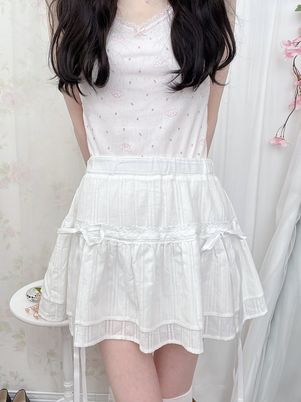 Cotton Side String Skirt (White)