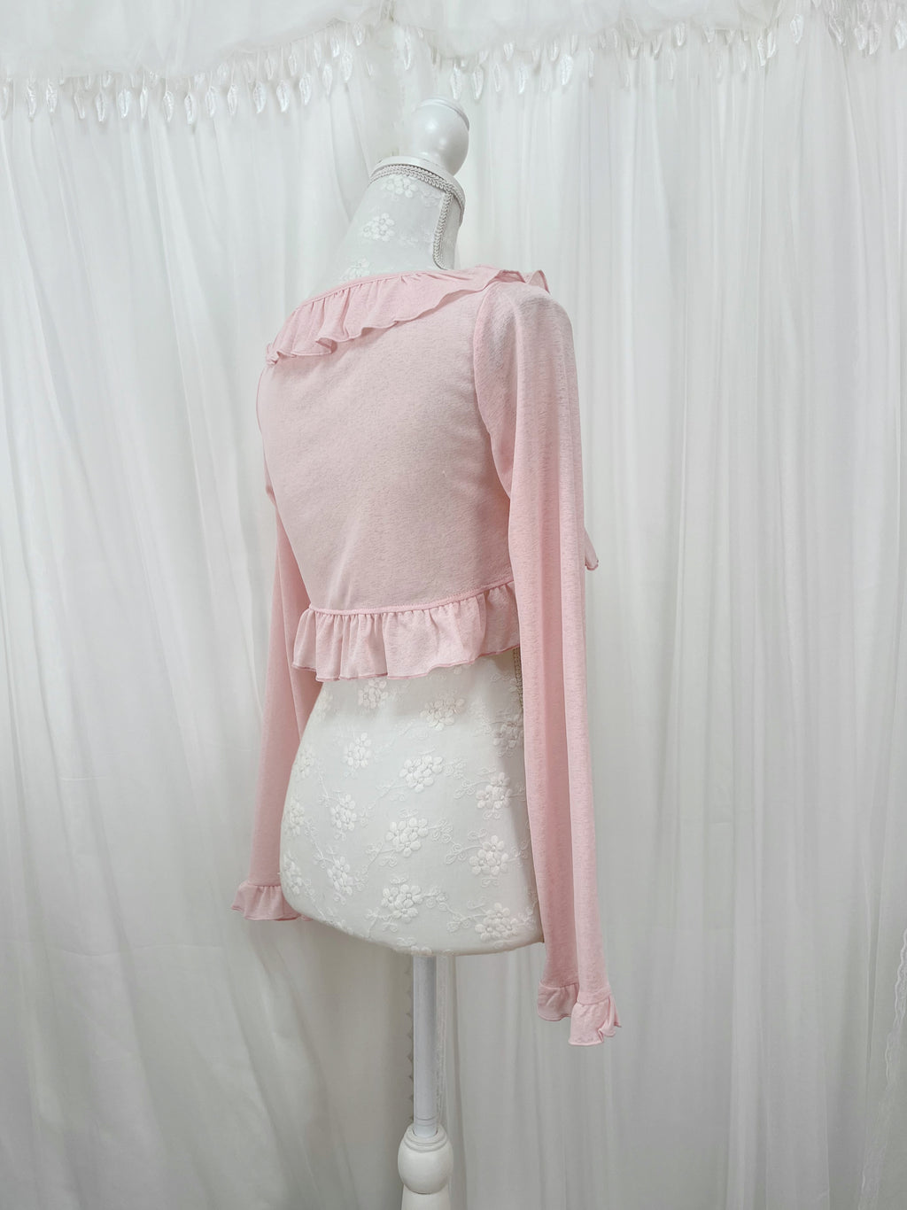 Front Tie Ruffled Cardigan (Pink)