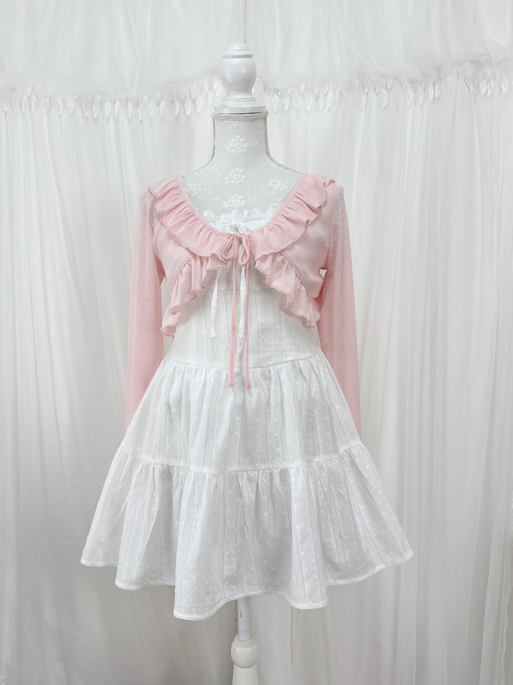 Front Tie Ruffled Cardigan (Pink)