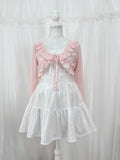 Front Tie Ruffled Cardigan (Pink)