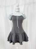 Chiffon Ruffled T-shirt (Blue gray)