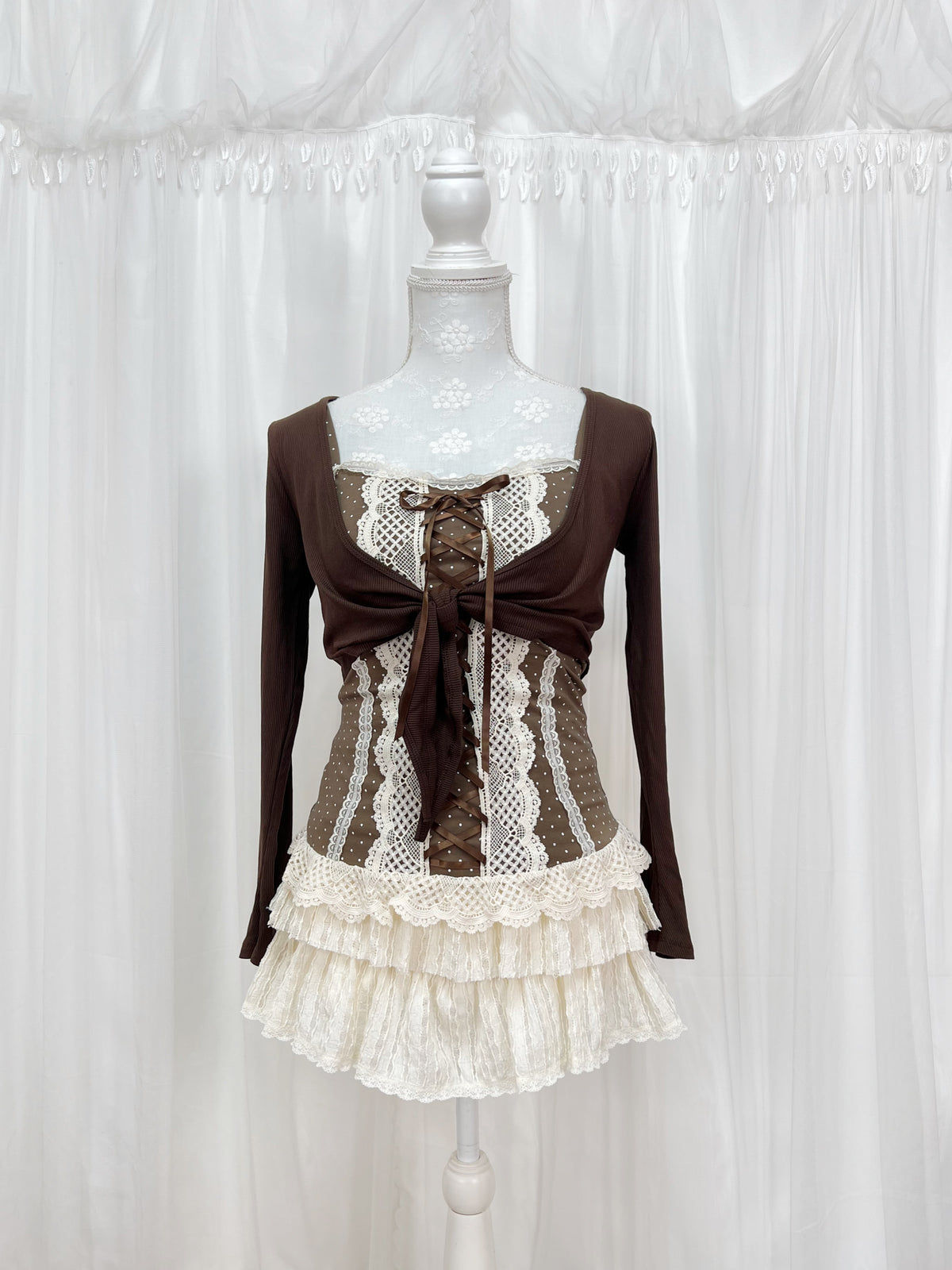 Passion room front tie cardigan (Chocolate)