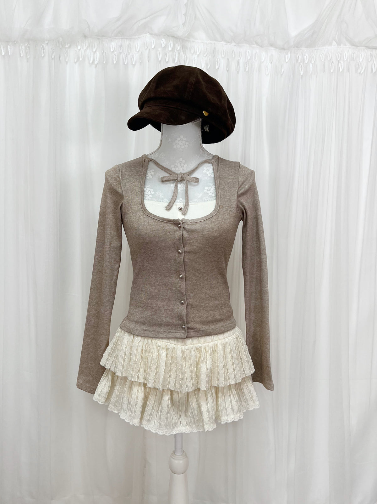 BUBBLES Milkmaid Front Lace Top (Beige)