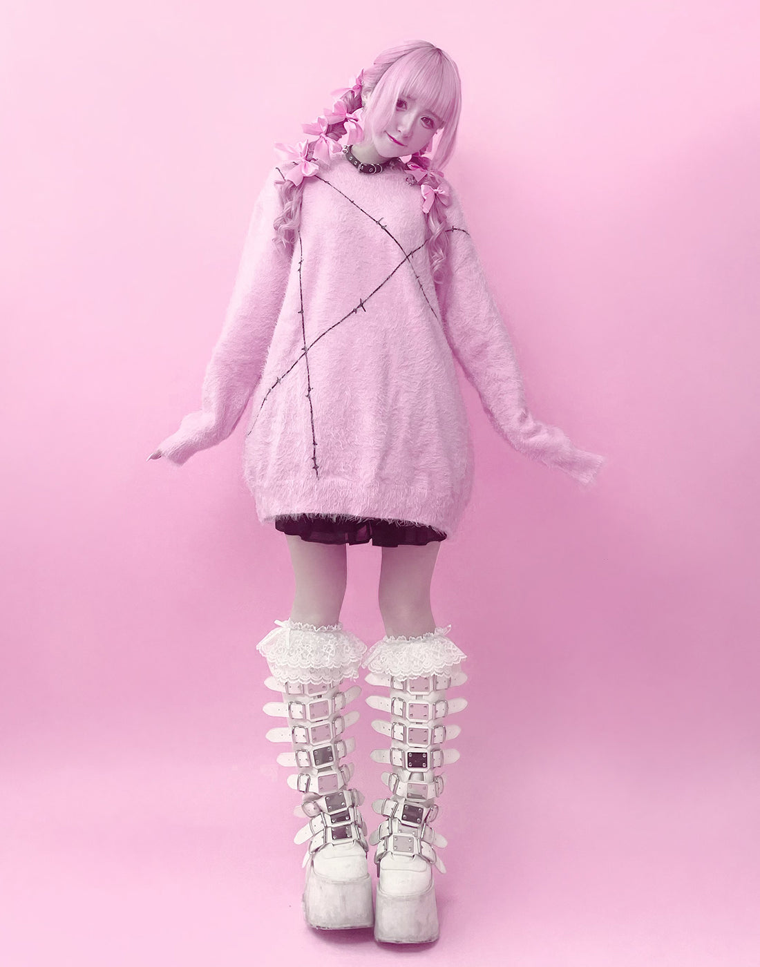 For "A" barbed wire shaggy knit