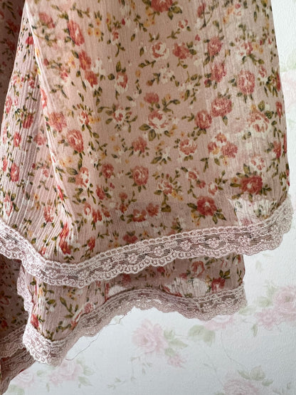 Petite Floral Organdy Skirt With Wide Belt