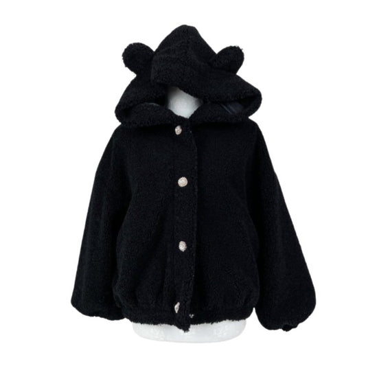 ROJITA Bear Ear Boa Hoodie Jacket (Black)