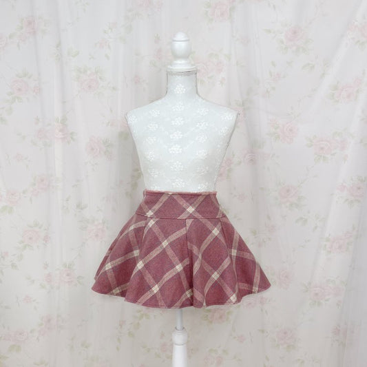 LIZ LISA Wool Checked Flare Skirt (Pink)