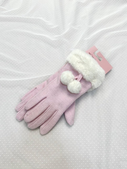 m♡petit by Misako Pom Pom Eco Fur Touchscreen Princess Gloves (Pink)