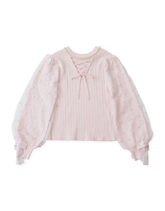 Sugary heart tulle Knit Top