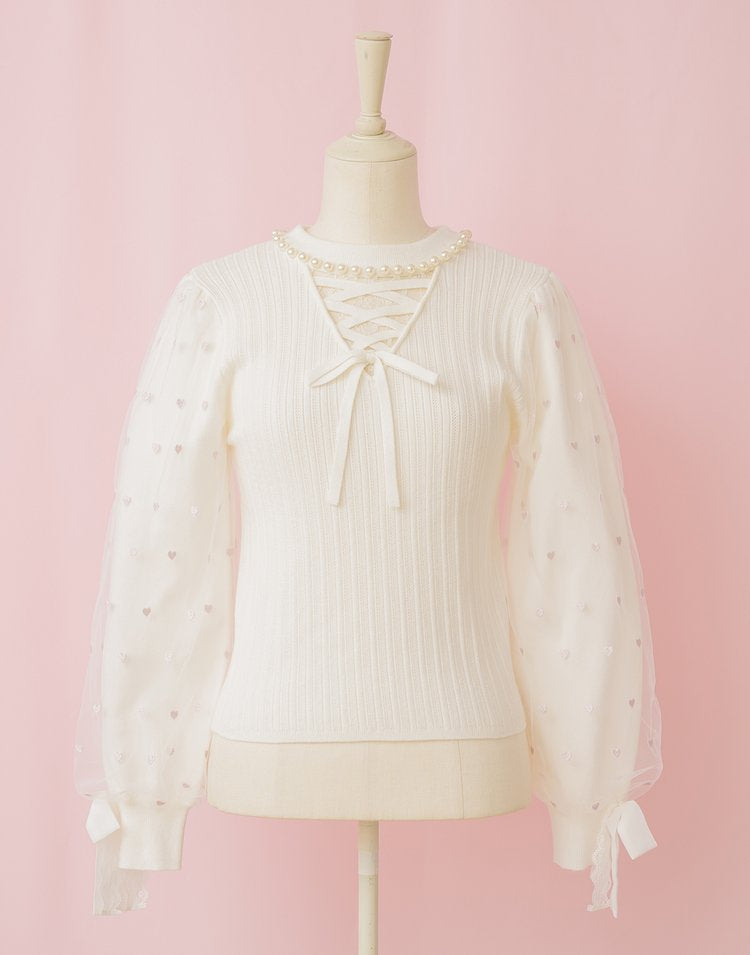 Sugary heart tulle Knit Top