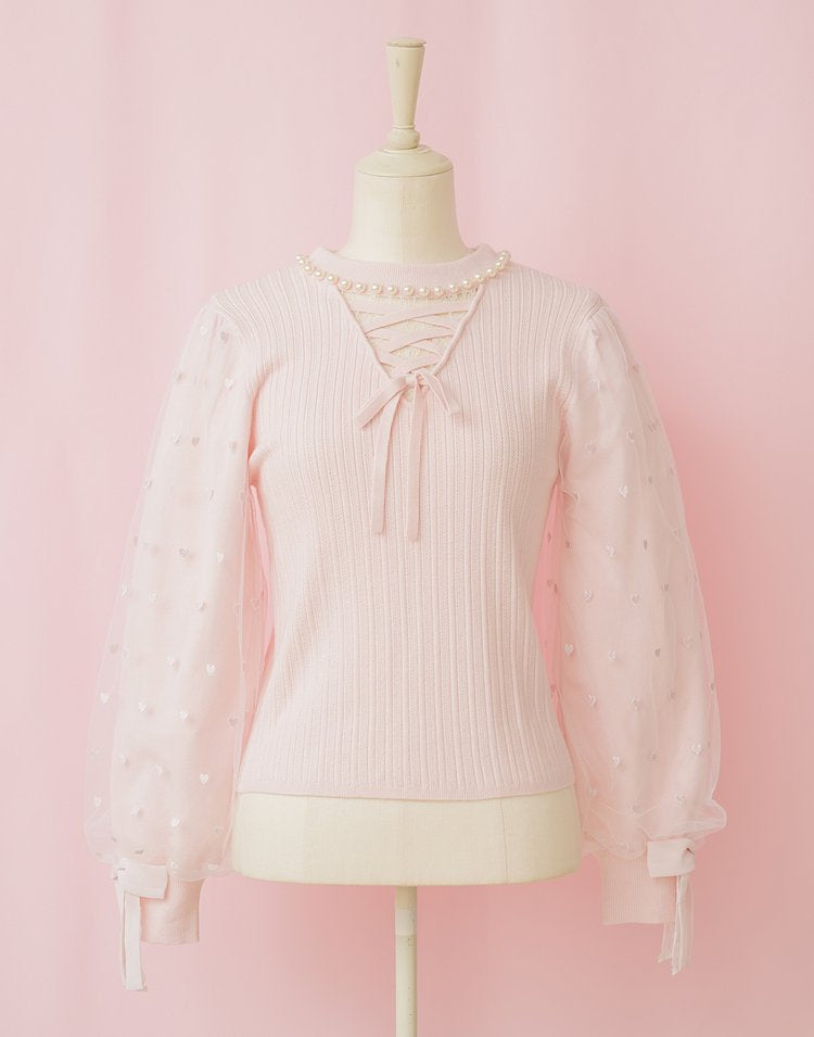 Sugary heart tulle Knit Top
