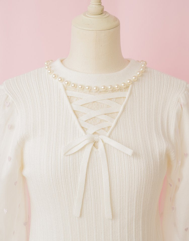 Sugary heart tulle Knit Top