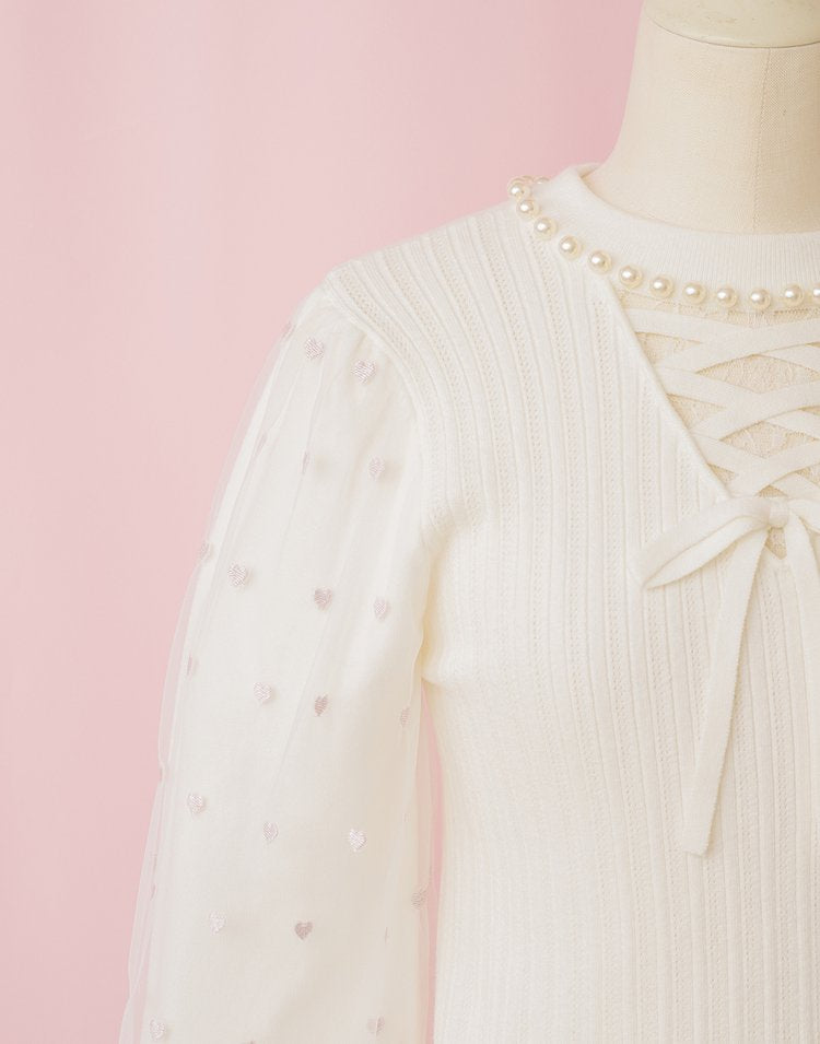 Sugary heart tulle Knit Top